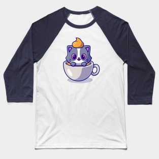 Cute Cat In Coffee Cup Cartoon Vector Icon Illustration Baseball T-Shirt